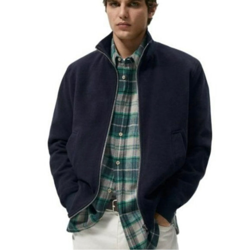 Zara Brushed Cotton Bomber Jacket - Navy Blue